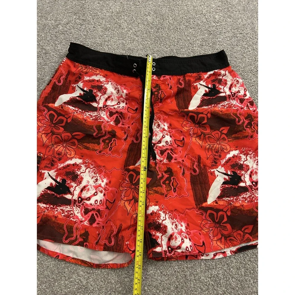 Vintage Sexy Kanu Surf‎ Board Shorts Mens 36 Red Tropical Surfer Print Excellent
